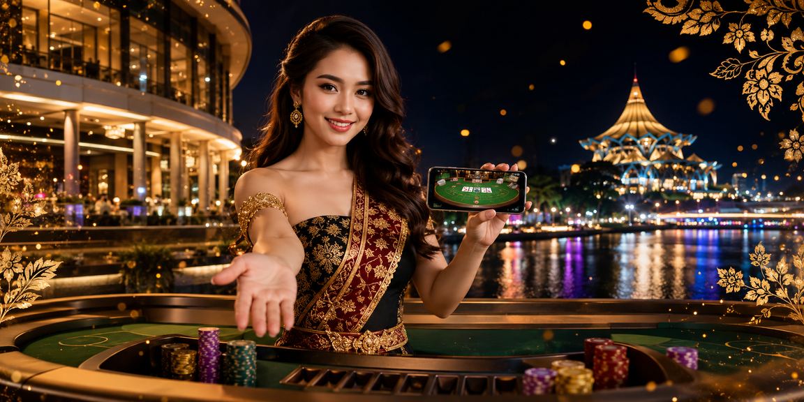 Meja baccarat bergaya Melayu di Kuching dengan suasana kasino premium